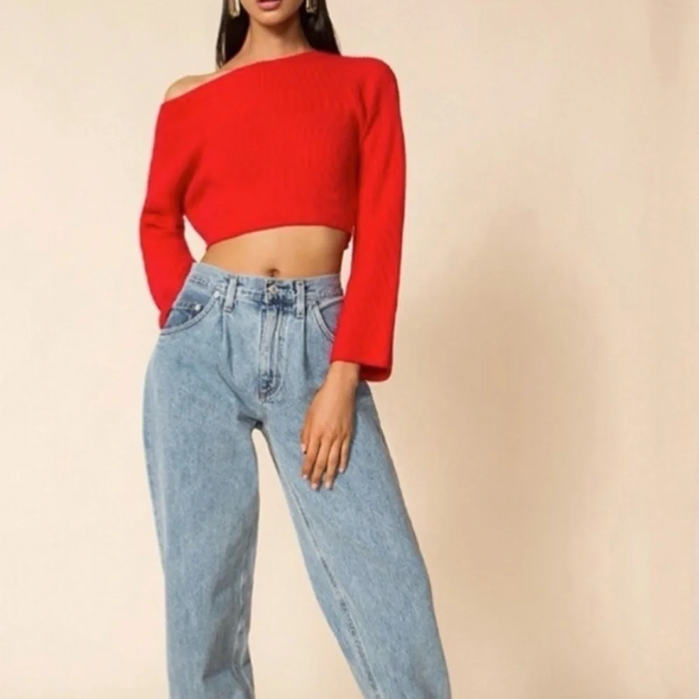 Superdown Geraldine Ribbed Cropped Sweater‎ in Red Size Extra Small